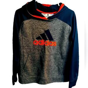 Boy's Adidas Grey, Blue and Neon Orange Logo Athletic Pullover Hoodie
